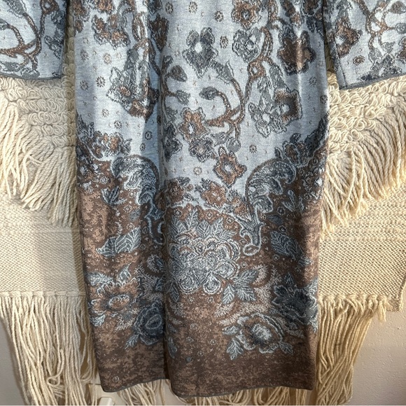 PERUVIAN CONNECTION blue and brown paisley pima cotton midi sweater dress S - Picture 3 of 9